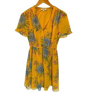 Madewell Sweetgrass Ruffle Sleeve Yellow and Blue Floral Mini Dress